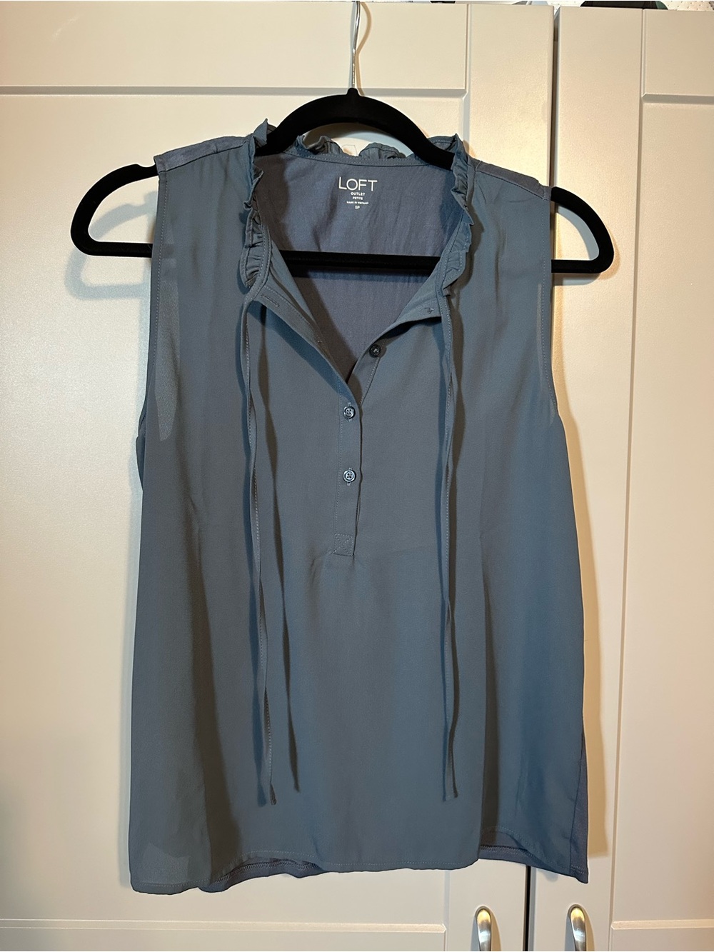 LOFT Slate Blue Sleeveless Ruffle Tie-Neck Blouse